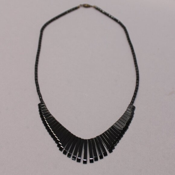 Vintage Natural Hematite Graduated Bar Necklace, 24 Inch Length - Picture 5 of 11